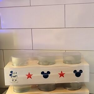 Disney Mickey Mouse Candle Wooden Holder Americana